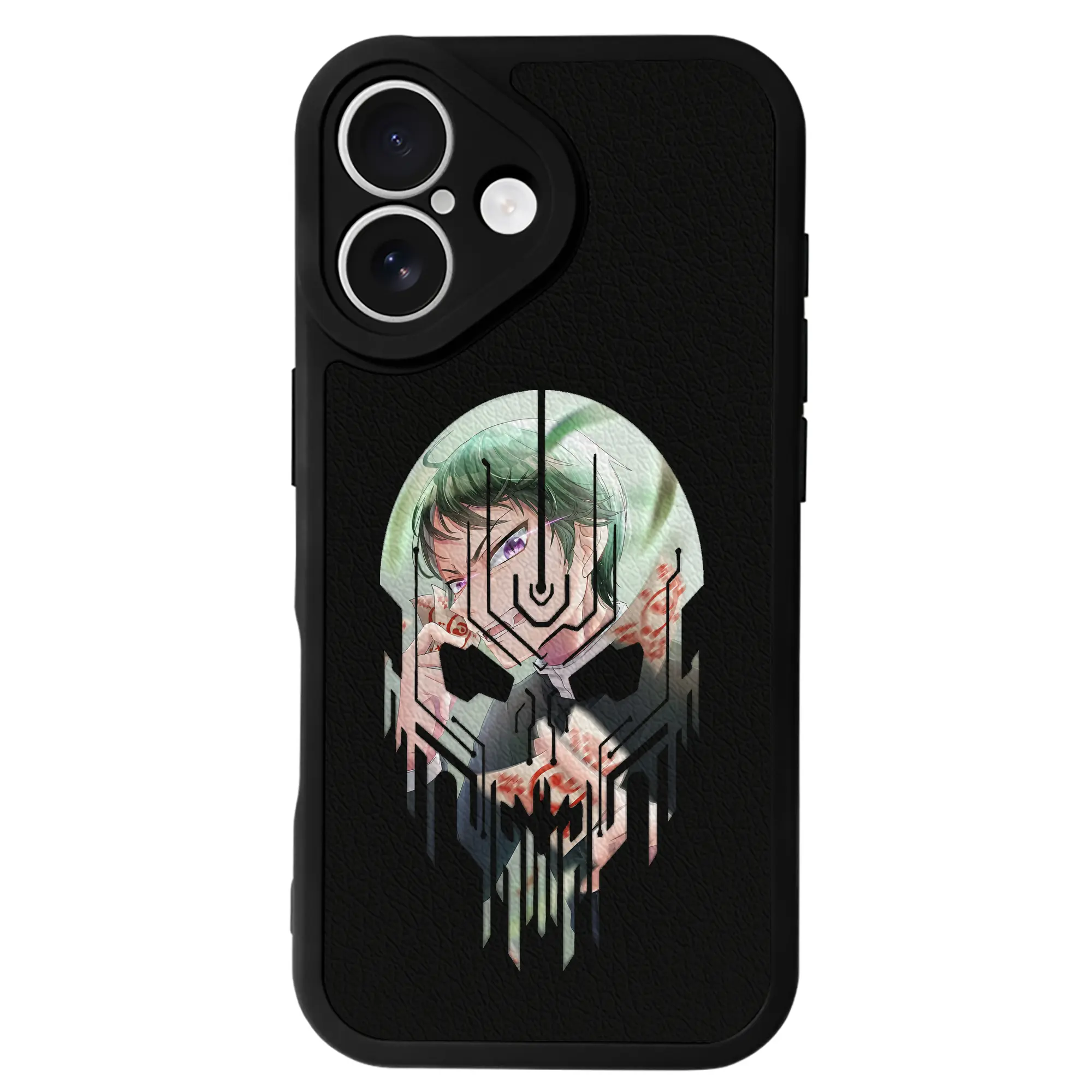 鬼滅の刃 グッズ,愈史郎 - IPhone 16シリーズ対応 ・ シリコンスマホケース ・ レザー調 ・ 高精度フィット ・ 耐衝撃 ・ ワイヤレス充電対応 ・ 精密カット